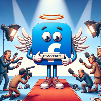 An image depicting a comedic interpretation of a social media platform's sudden conscience.
